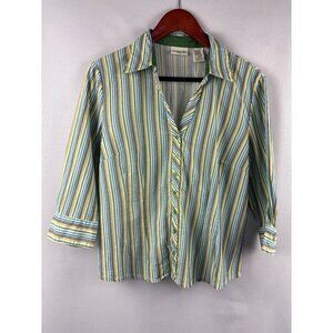 St. Johns Bay Petite Large Striped Button-Down Shirt